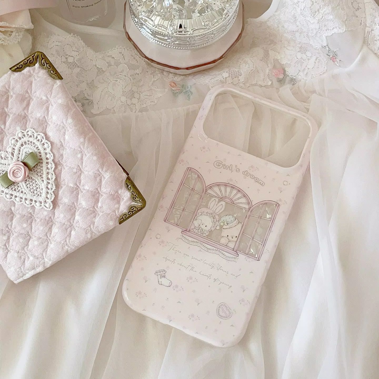 Phone Cases Girls - Kawaii Bunny Bear Bloemige Roze Y2K