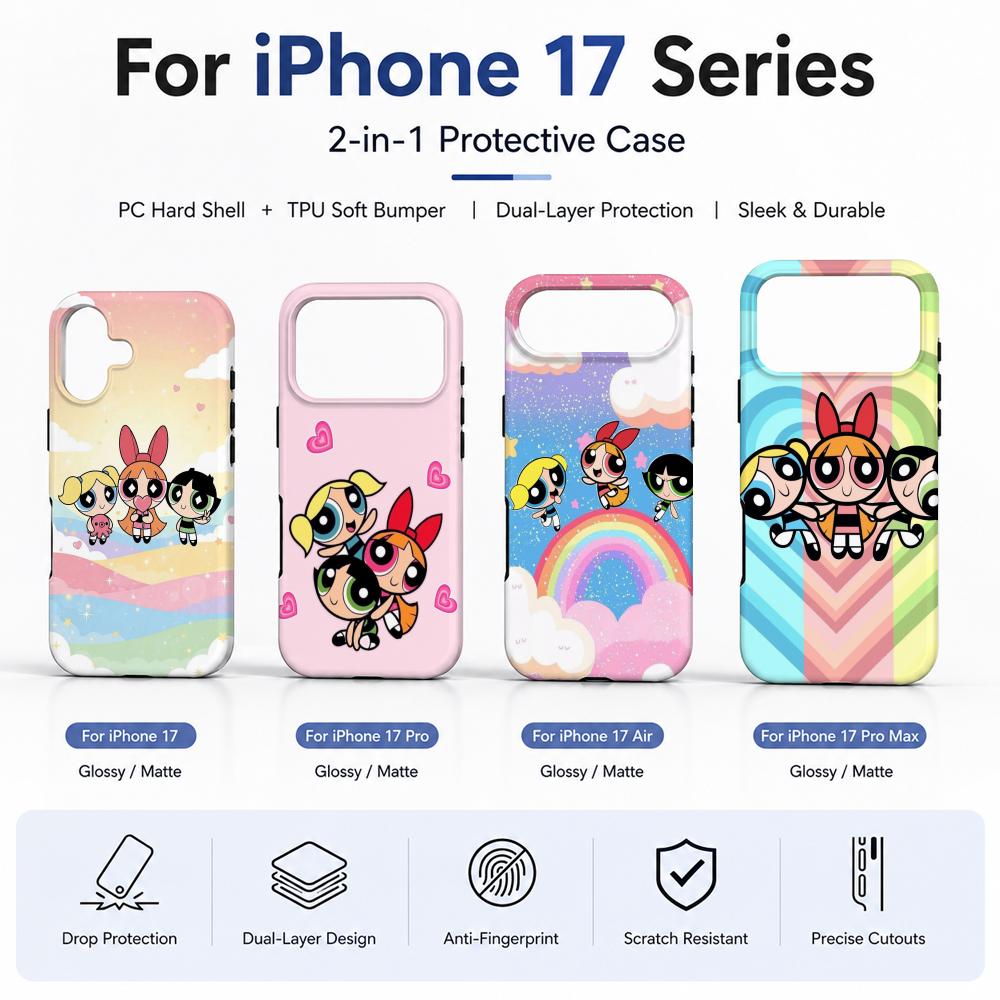 Phone Cases Girls - Anime P-Powerpuff Girls Telefoonhoesje Filmmateriaal 2-in-1